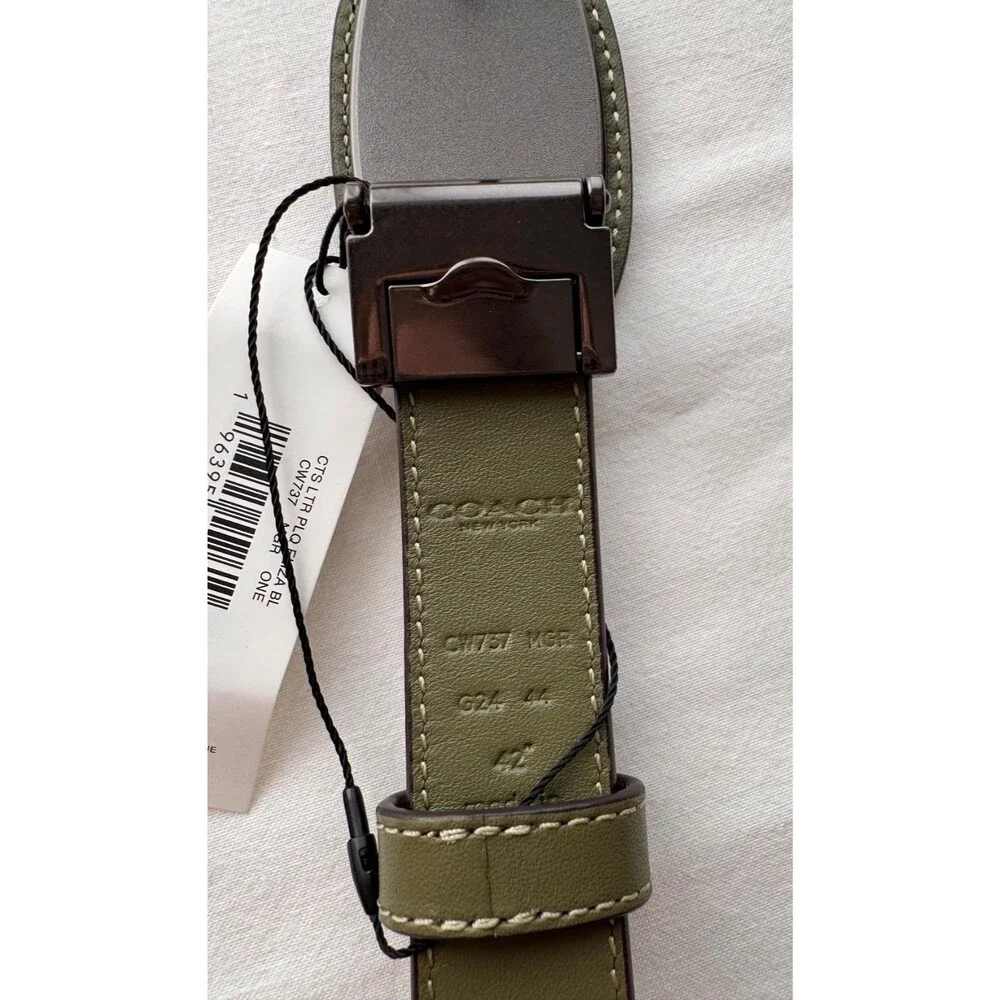 Coach Eliza Reversible Belt Military Green Plaque Buckle Cut To Size OS NWT Rare